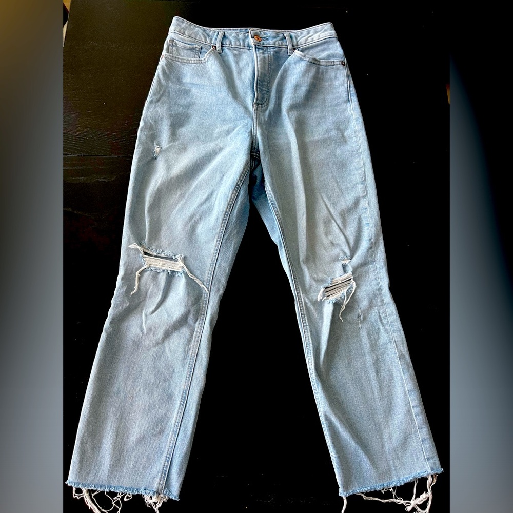 Express High Rise Distressed Jeans - Light Blue